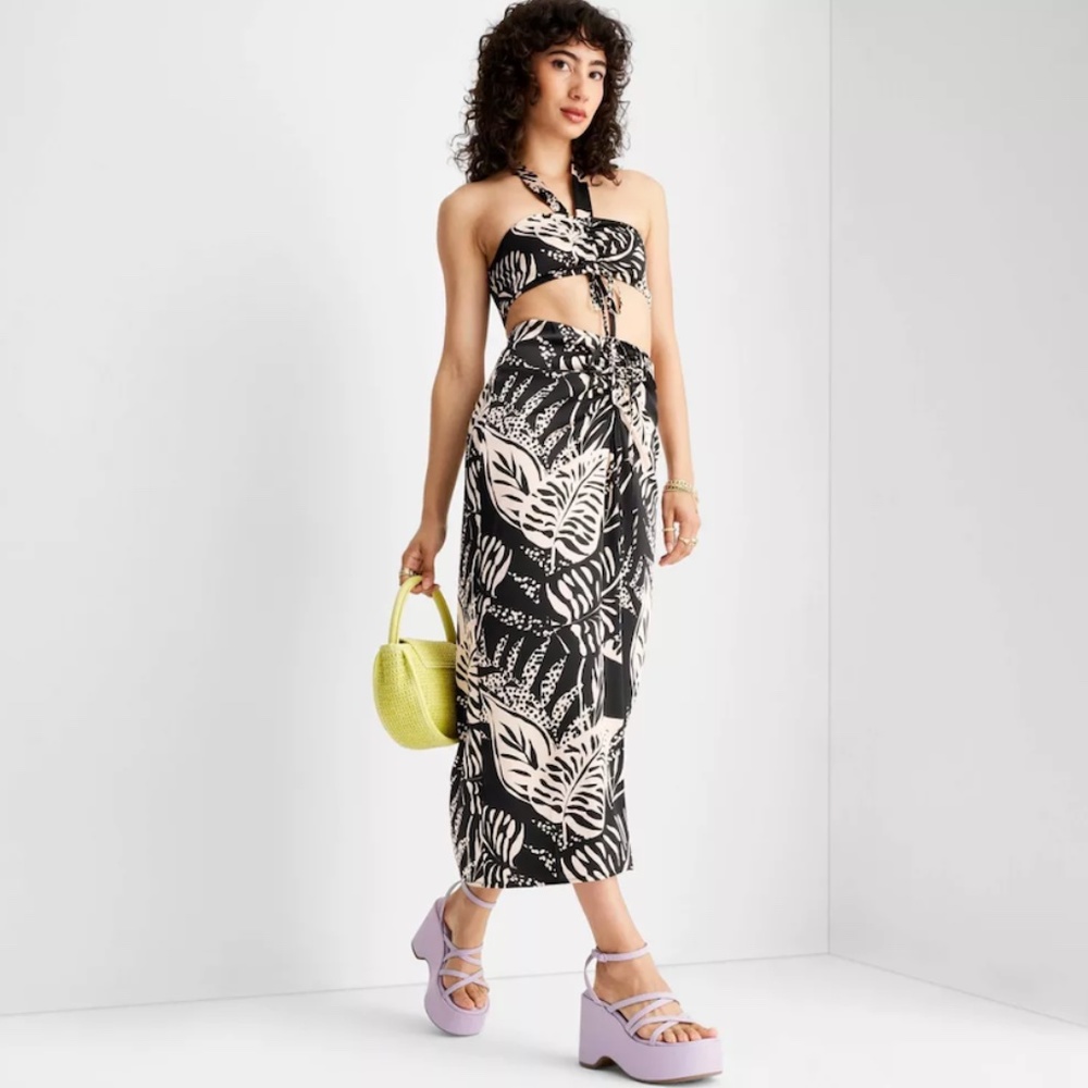 Women's Botanical Tie-Front Flowy Midi Skirt - Future Collective with Alani